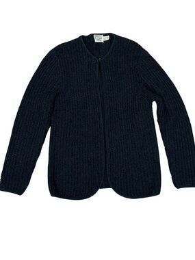 Women's Black Ribbed Knit Cardigan - Classic Open Front